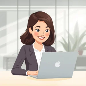 Friendly professional character with laptop