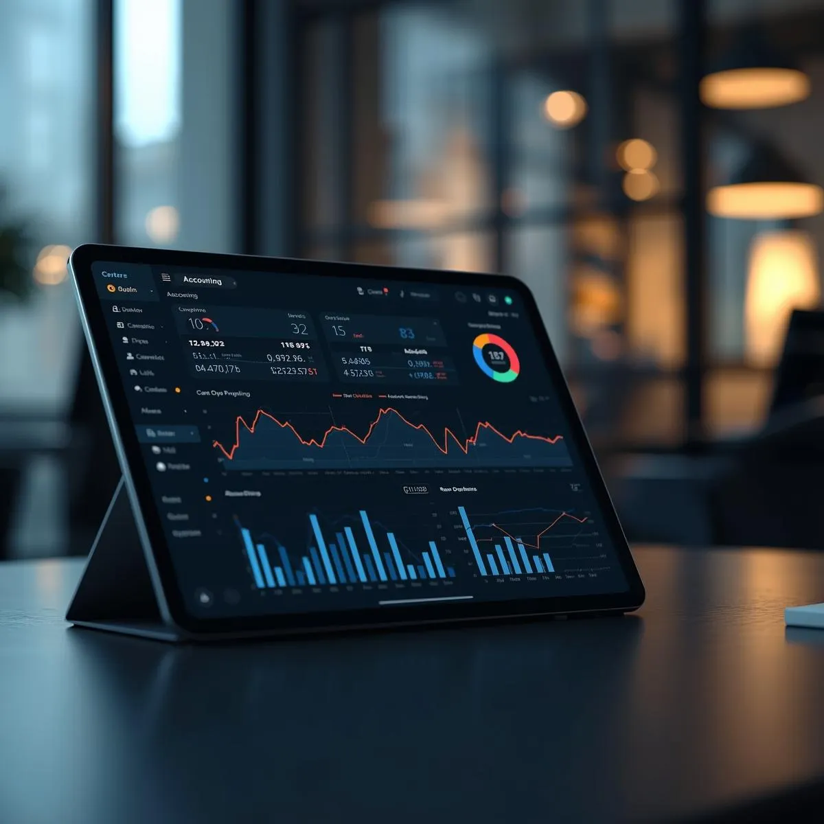 Tablet displaying startup financial analytics and accounting reports