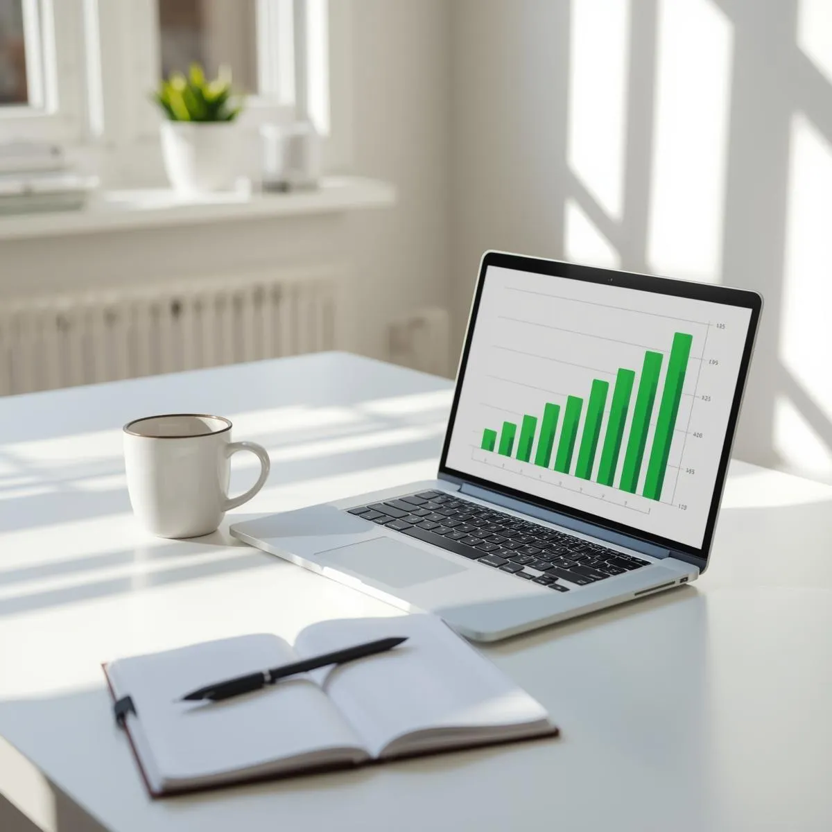 Startup growth chart on a laptop in a modern home office