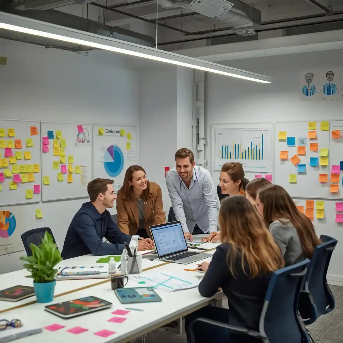 Team discussing startup strategy in a modern office
