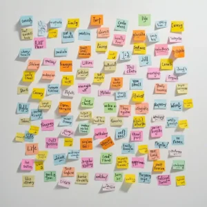 Creative business name ideas on sticky notes