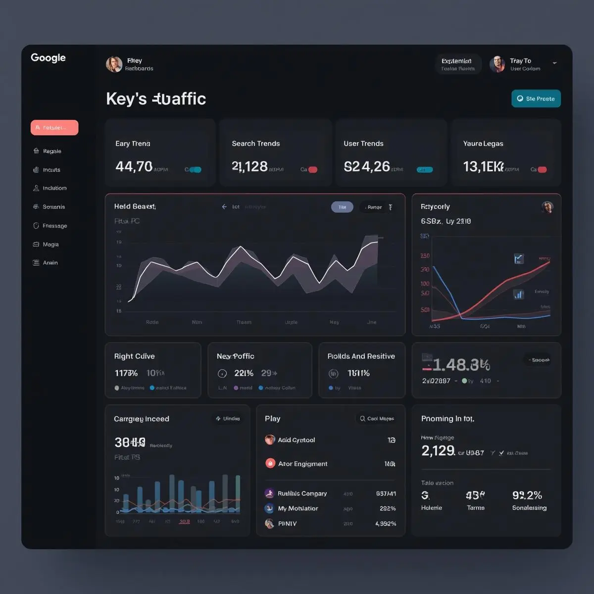 Digital marketing dashboard tracking startup growth and traffic