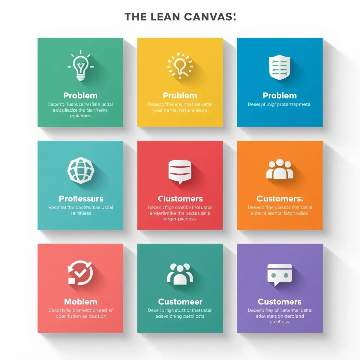 Minimalist 3D Lean Canvas framework with icons for business strategy visualization