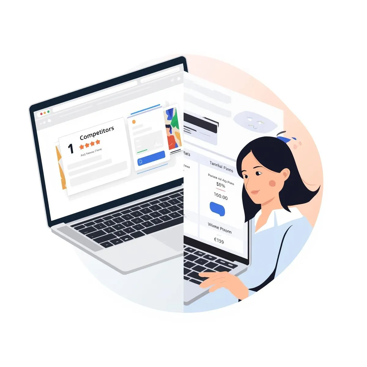 Diverse buyer personas illustration with thought bubbles for startup market research