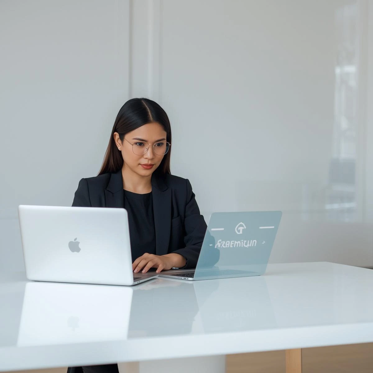 Startup founder comparing different digital business models on a computer