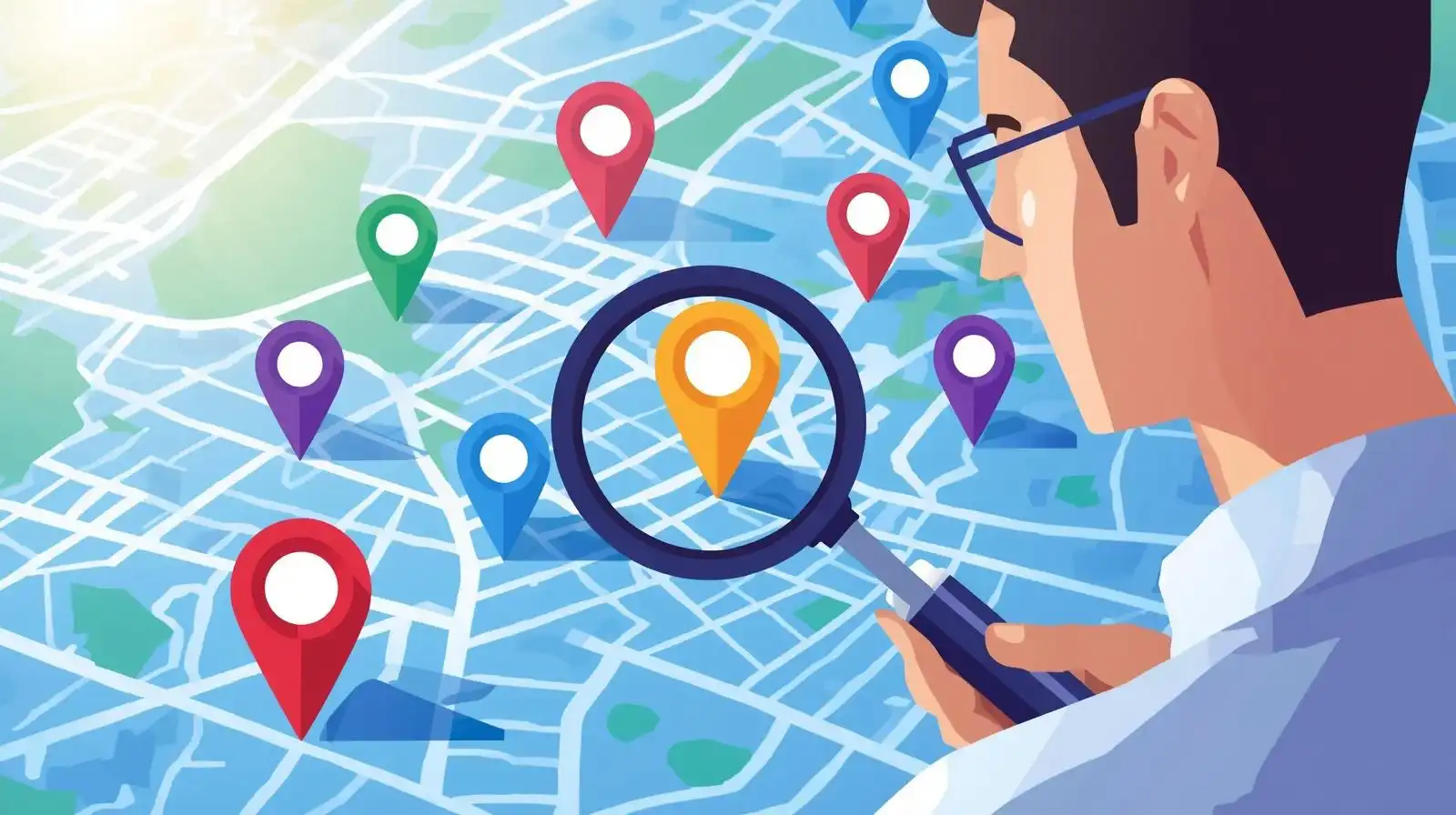 Strategic market research with magnifying glass