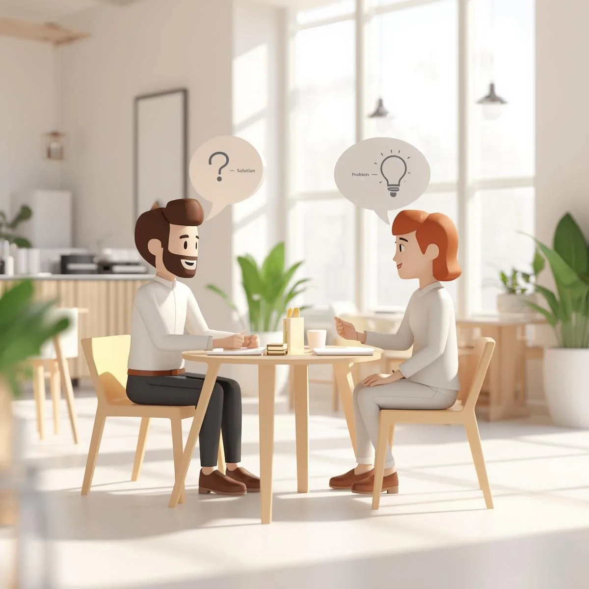 3D illustration of a business interview for idea validation