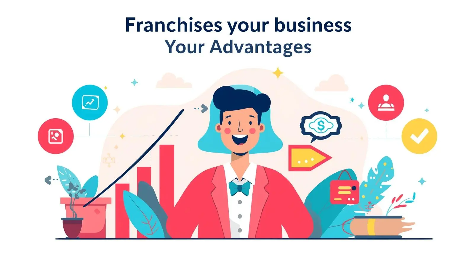 Happy entrepreneur with growth chart