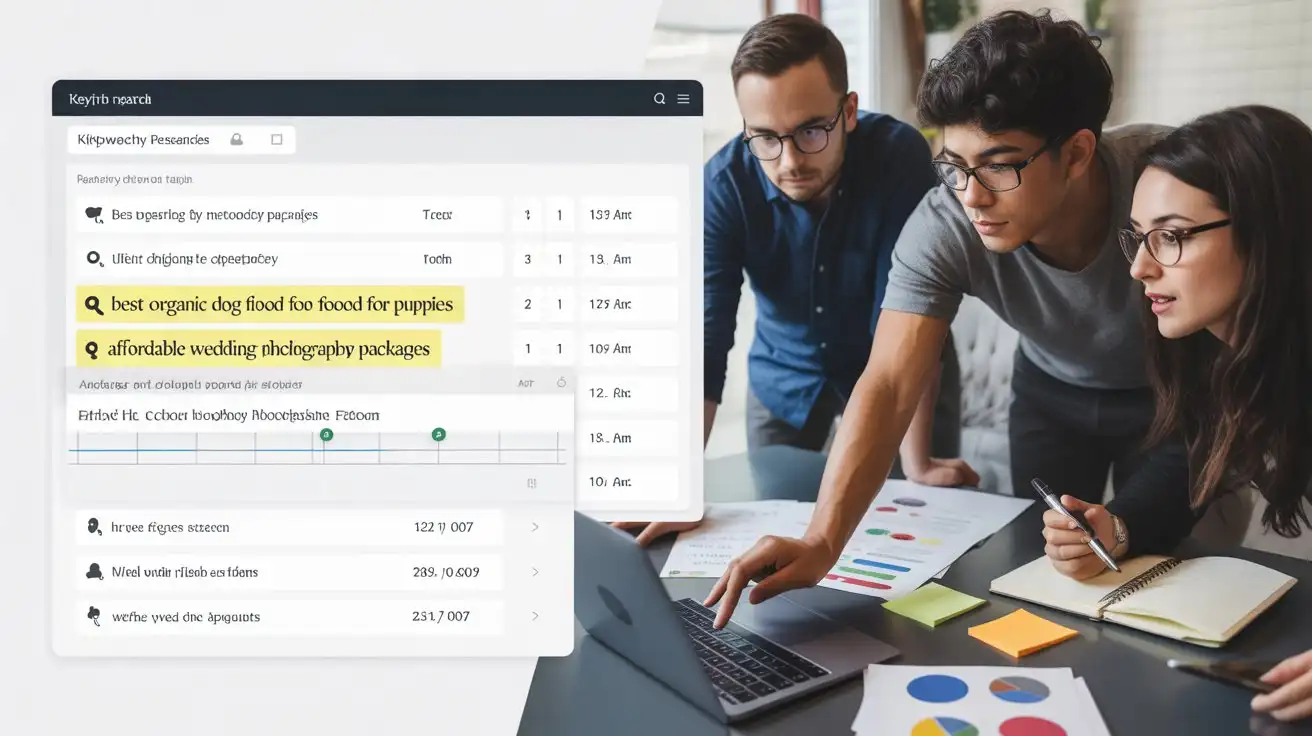 Startup team doing keyword research