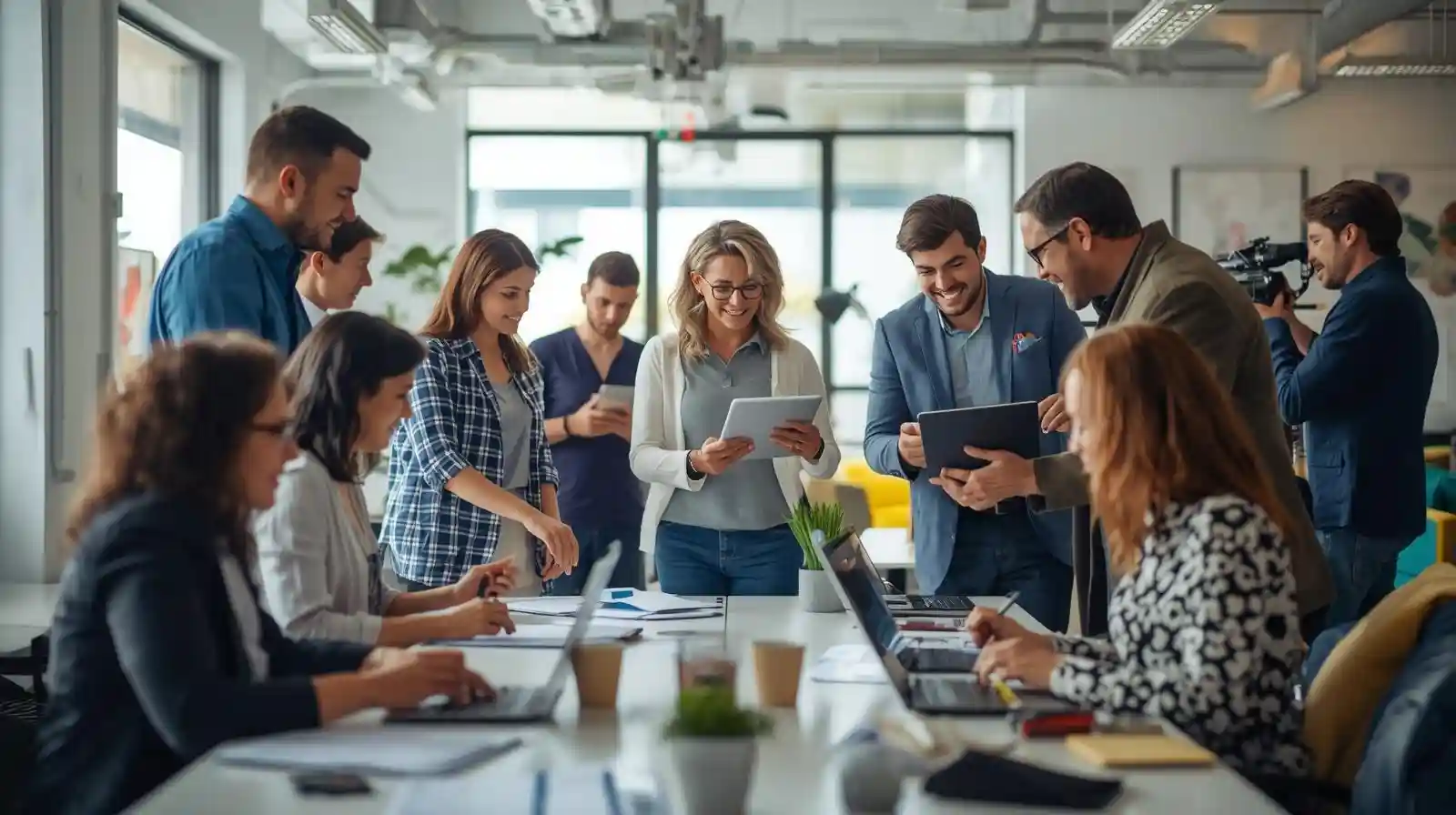 Diverse team collaborating in meeting